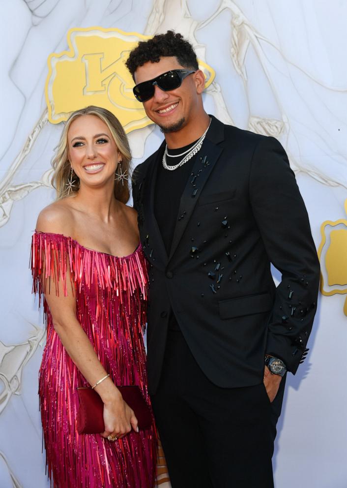 PHOTO: Brittany and Patrick Mahomes arrive on the red carpet prior to the Kansas City Chiefs Super Bowl Ring Ceremony at the Nelson-Atkins Museum of Art, June 13, 2024, in Kansas City, Mo.