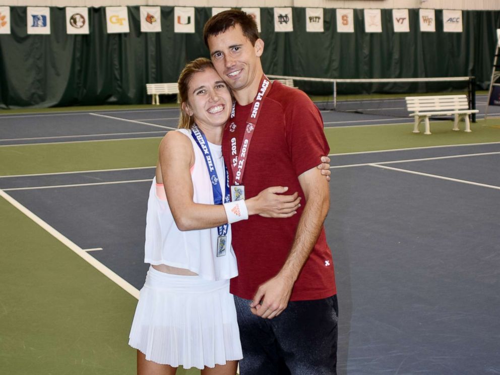 PHOTO: Brittany Taglireni and her fiance Ryan Smith are tennis partners in the 2019 Special Olympics in Abu Dhabi.