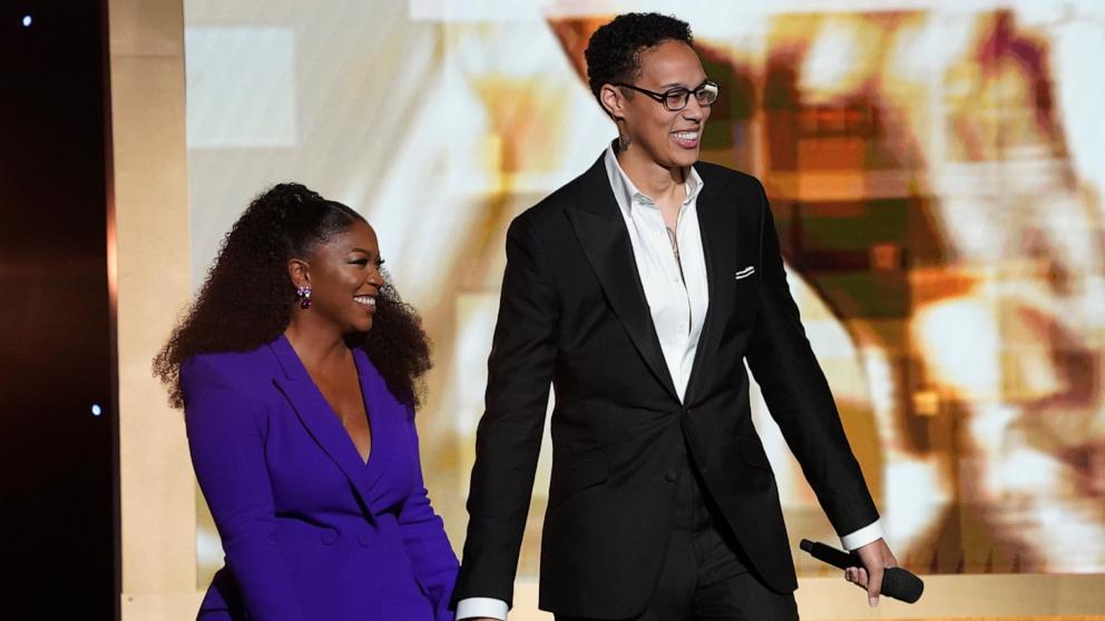 PHOTO: Cherelle Griner and Brittney Griner appear on stage at the 54th NAACP Image Awards, Feb. 25, 2023, in Pasadena, Calif. 