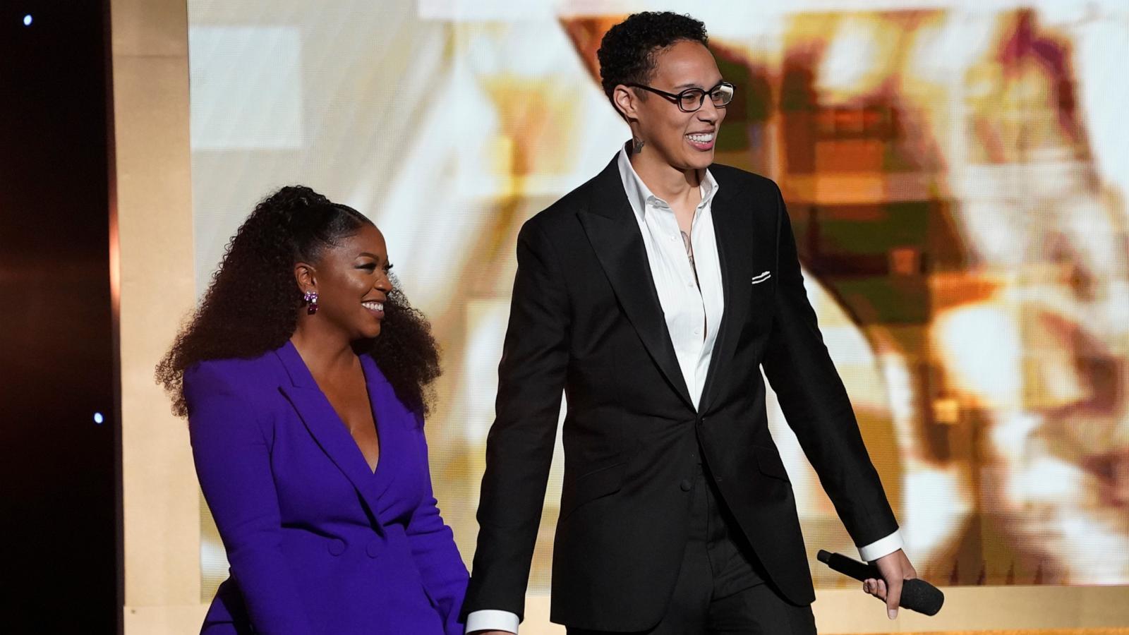 PHOTO: Cherelle Griner and Brittney Griner appear on stage at the 54th NAACP Image Awards, Feb. 25, 2023, in Pasadena, Calif.