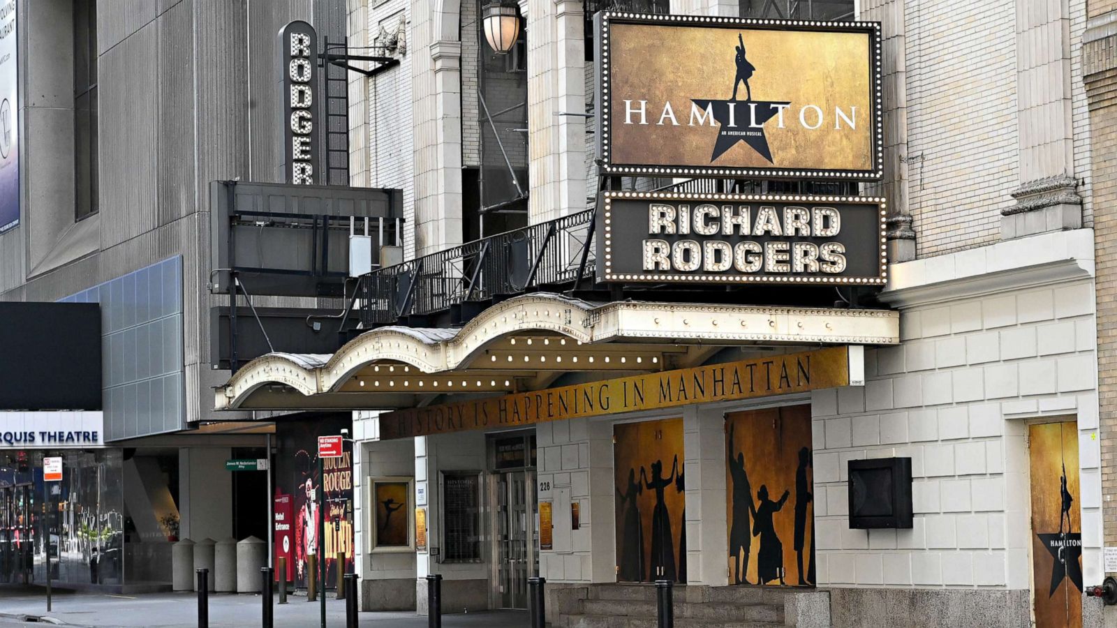 PHOTO: The Richard Rodgers Theater is closed during the coronavirus pandemic on April 08, 2020, in New York City.