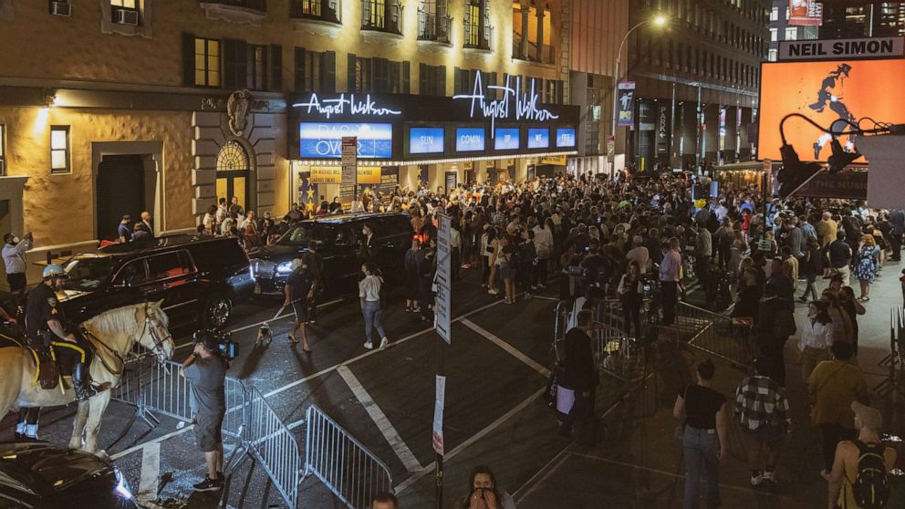 PHOTO: A block party celebrates the first performance of "Pass Over," outside the August Wilson Theatre in New York, Aug. 4, 2021.