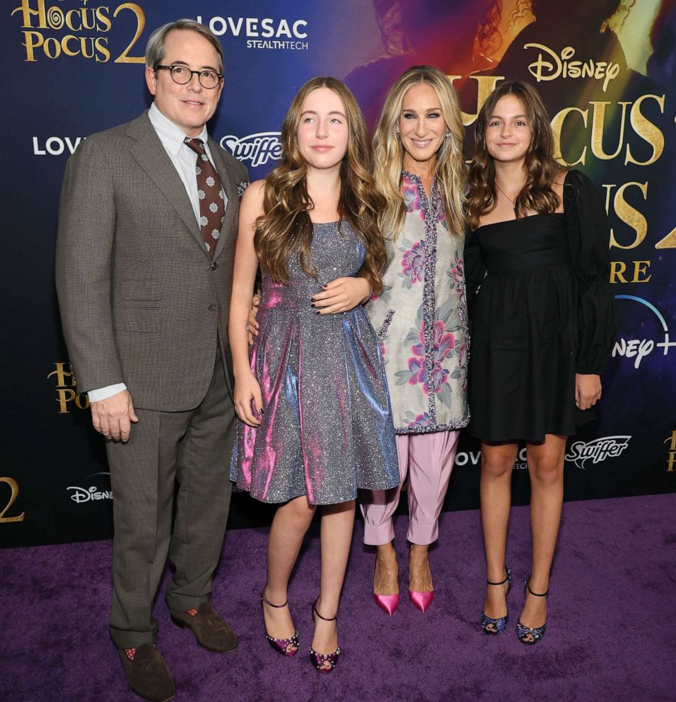 PHOTO: Matthew Broderick and Sarah Jessica Parker and their daughters attend Disney's "Hocus Pocus 2" premiere at AMC Lincoln Square Theater, Sept.27, 2022, in New York City. 