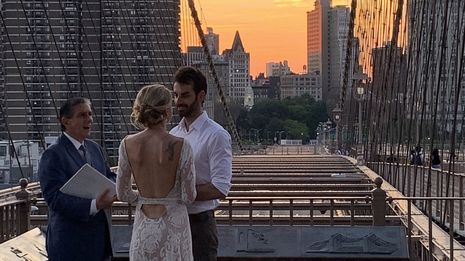 PHOTO: Nikola Kovalenko, 32, and Stefan Ponova, 31, were married, on July 27, 2020, in a private ceremony on the Brooklyn Bridge that was caught on camera by a passerby.