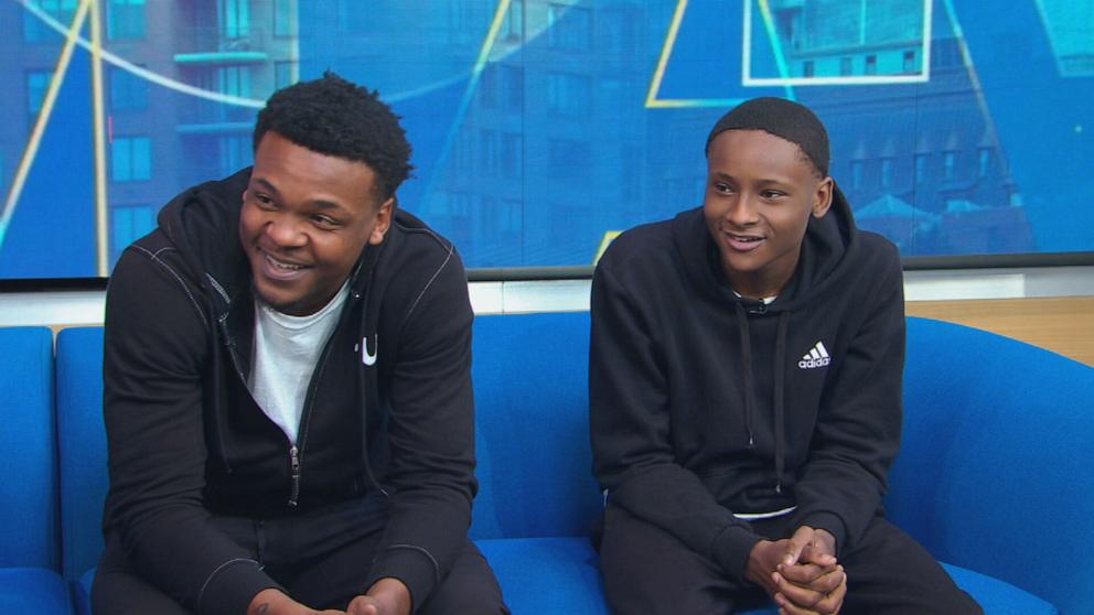 PHOTO: Armorion Smith and his brother Armond get surprised on the "Good Morning America" set in New York on Nov. 6, 2024.