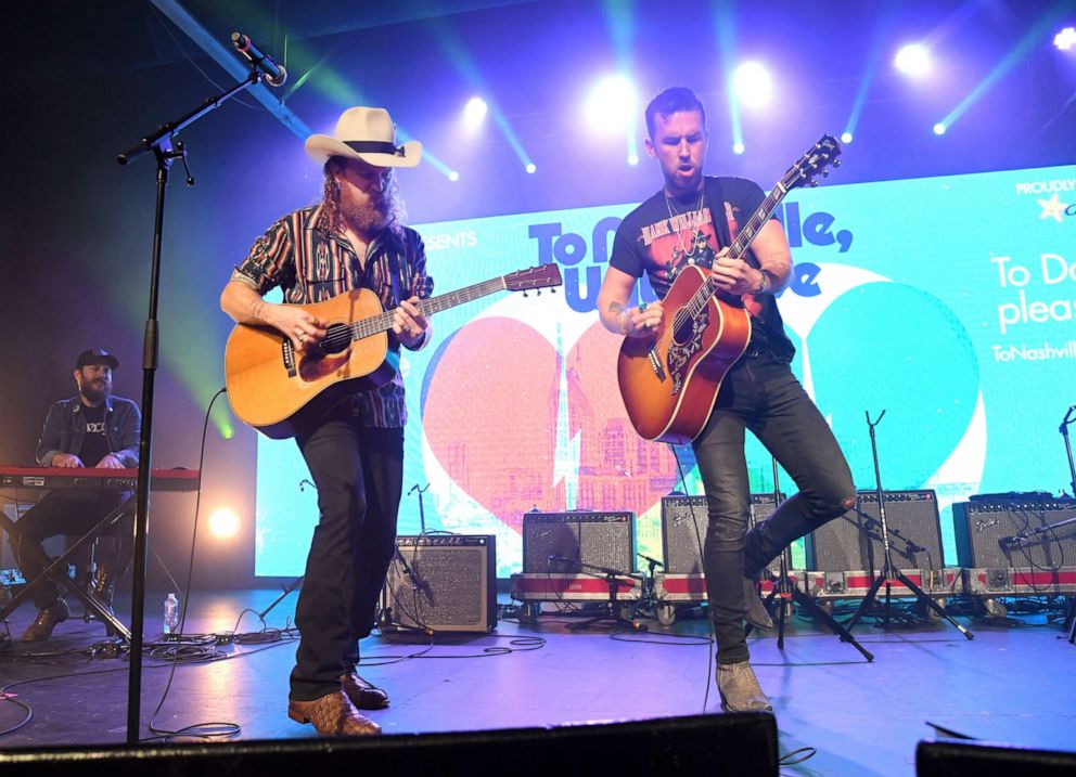 PHOTO: John Osborne and T.J. Osborne of Brother's Osborne perform at Marathon Music Works on March 09, 2020, in Nashville.