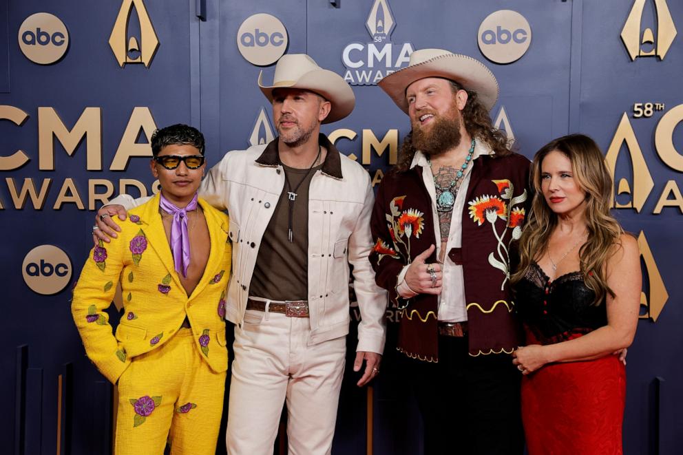 PHOTO: (L-R) Abi Ventura, T.J. Osborne of Brothers Osborne, John Osborne of Brothers Osborne and Lucie Silvas attend The 58th Annual CMA Awards on Nov. 20, 2024 in Nashville, Tenn.