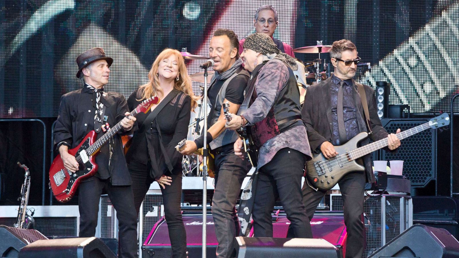 PHOTO: In this June 19, 2016, file photo, Nils Lofgren, Patti Scialfa, Bruce Springsteen, Steven Van Zandt, Max Weinberg and Garry W. Tallent perform live during a concert in Berlin.