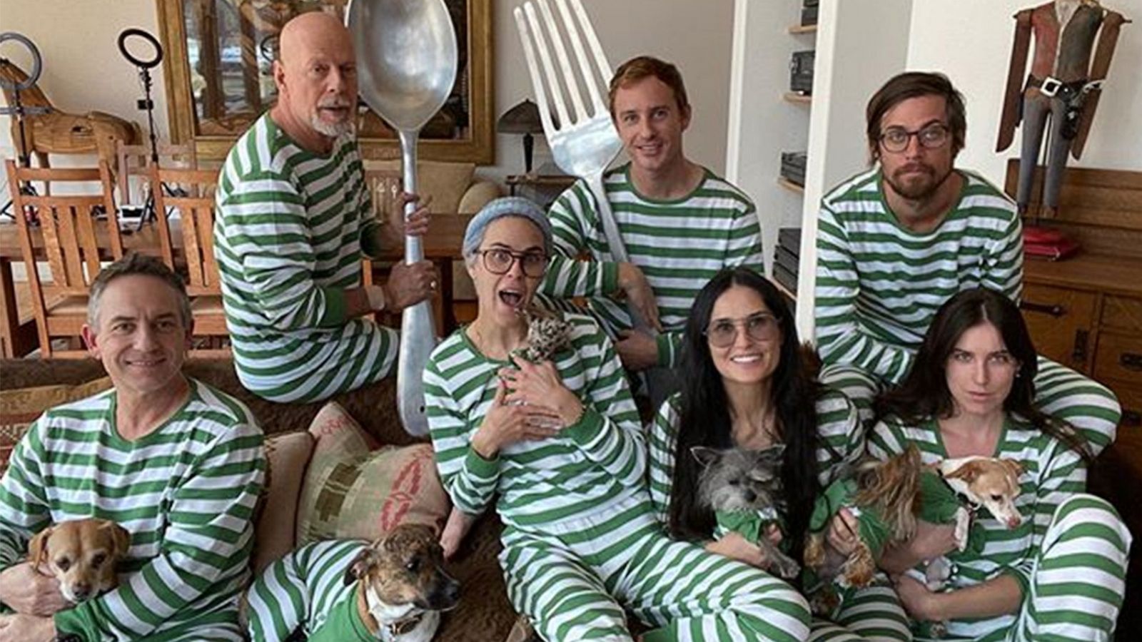 PHOTO: Bruce Willis is pictured with Demi Moore and family in a photo posted to Demi Moore's Instagram account on April 6, 2020, with the text, "Family bonding."