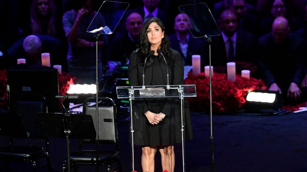 PHOTO: Vanessa Bryant speaks during The Celebration of Life for Kobe & Gianna Bryant at Staples Center on February 24, 2020 in Los Angeles, California.