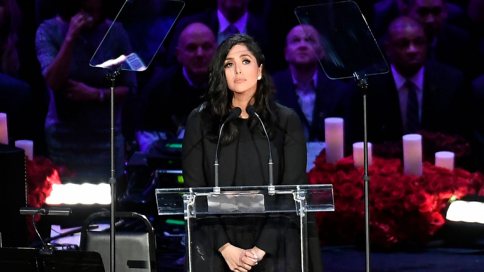 PHOTO: Vanessa Bryant speaks during The Celebration of Life for Kobe & Gianna Bryant at Staples Center on February 24, 2020 in Los Angeles, California.