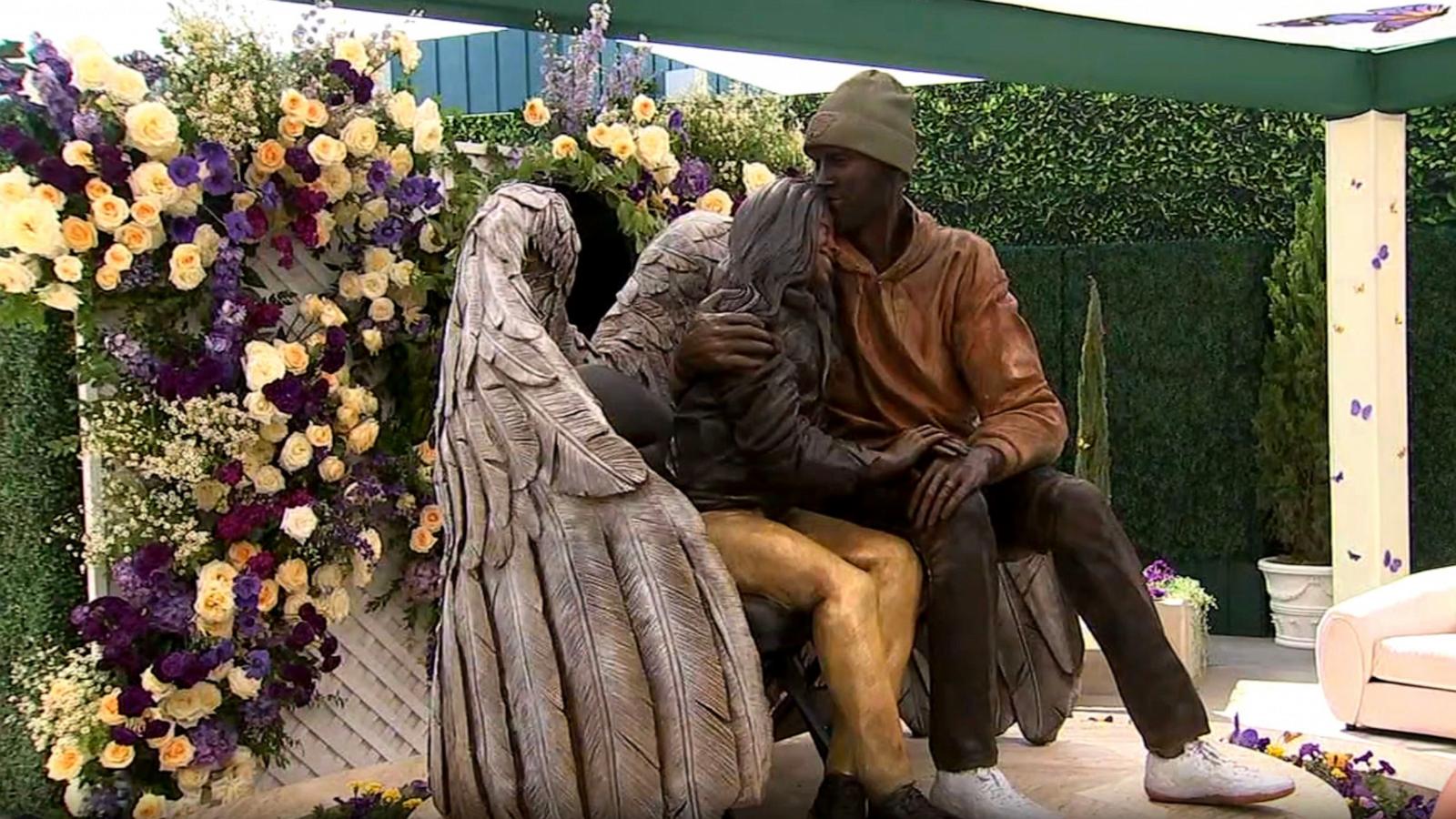 PHOTO: The new statue of Kobe Bryant and Gianna Bryant appears in this screengrab from a video at the statue's unveiling on Friday, Aug. 2, 2024, in Los Angeles, CA.