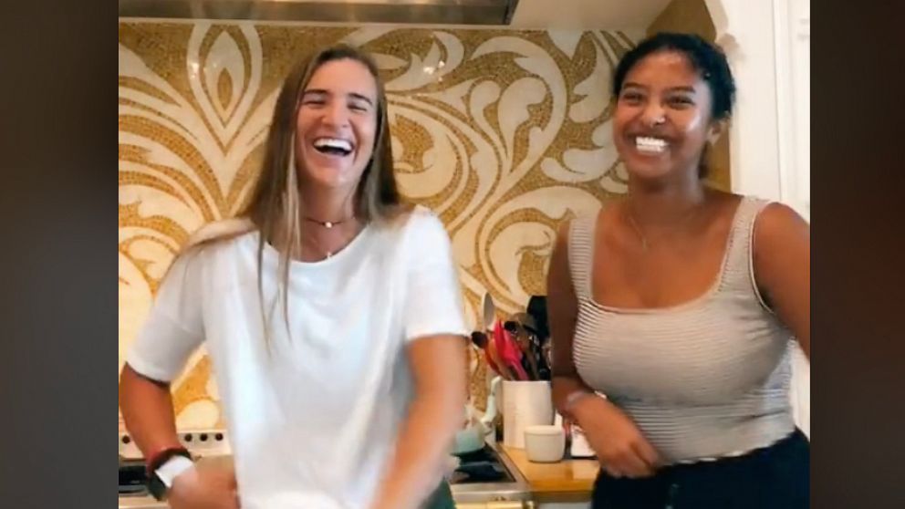 PHOTO: Sabrina Ionescu, left, and Natalia Bryant share a laugh during a video posted to TikTok.