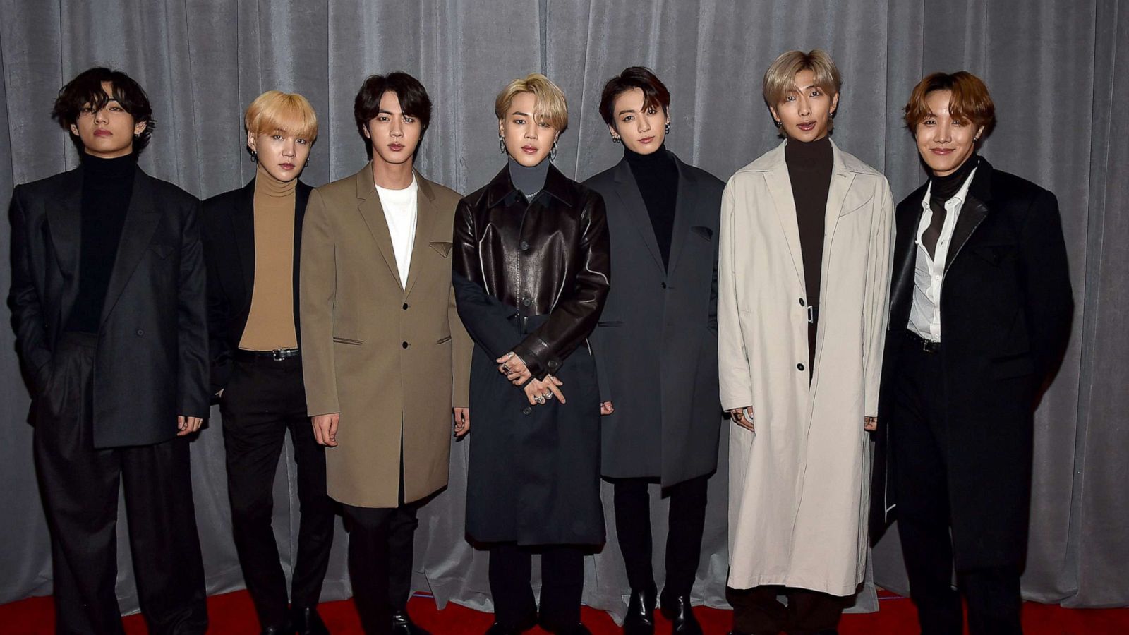 PHOTO: BTS attends the 62nd Annual GRAMMY Awards, Jan. 26, 2020, in Los Angeles, RM, Jimin, V, J-Hope, Suga, Jin, Jungkook.