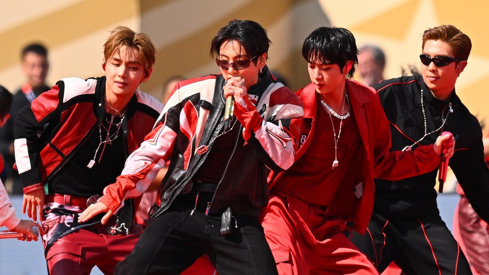 PHOTO: BTS perform during the FIFA World Cup 2026 final halftime show, July 19, 2026, in Rutherford, New Jersey.