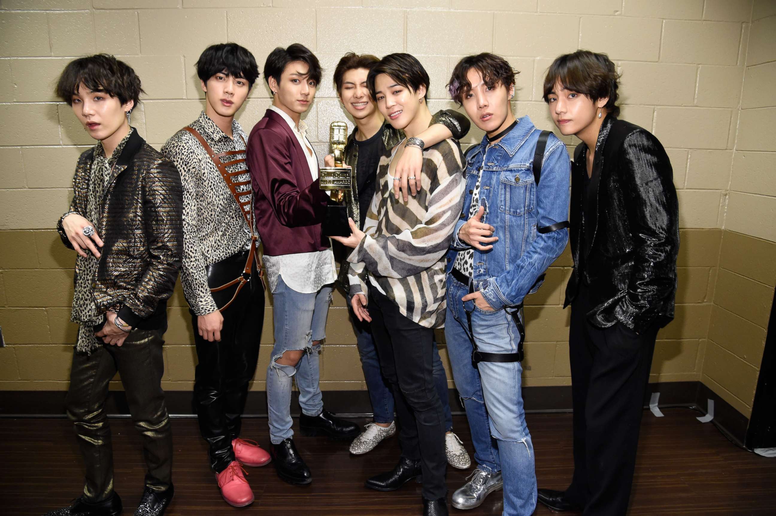 PHOTO: Musical group BTS, winners of the Top Social Artist award, attend the 2018 Billboard Music Awards at MGM Grand Garden Arena on May 20, 2018 in Las Vegas.