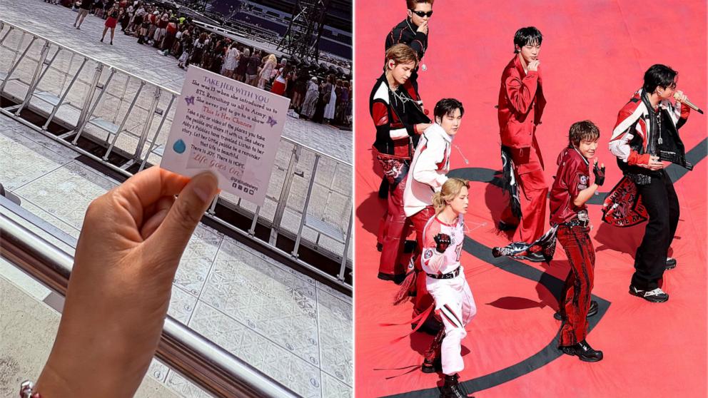 PHOTO: Jamie Elder’s daughter, Abby, never got to see BTS in concert before her death. Now Elder is making sure she is honored across shows in the band’s current world tour. 