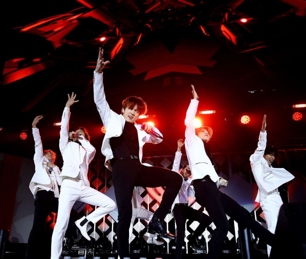 PHOTO: BTS performs onstage during 102.7 KIIS FM's Jingle Ball 2019 at the Forum, Dec. 6, 2019, in Los Angeles.