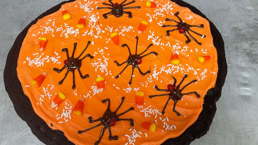 PHOTO: A Halloween cake decorated with candy corn.