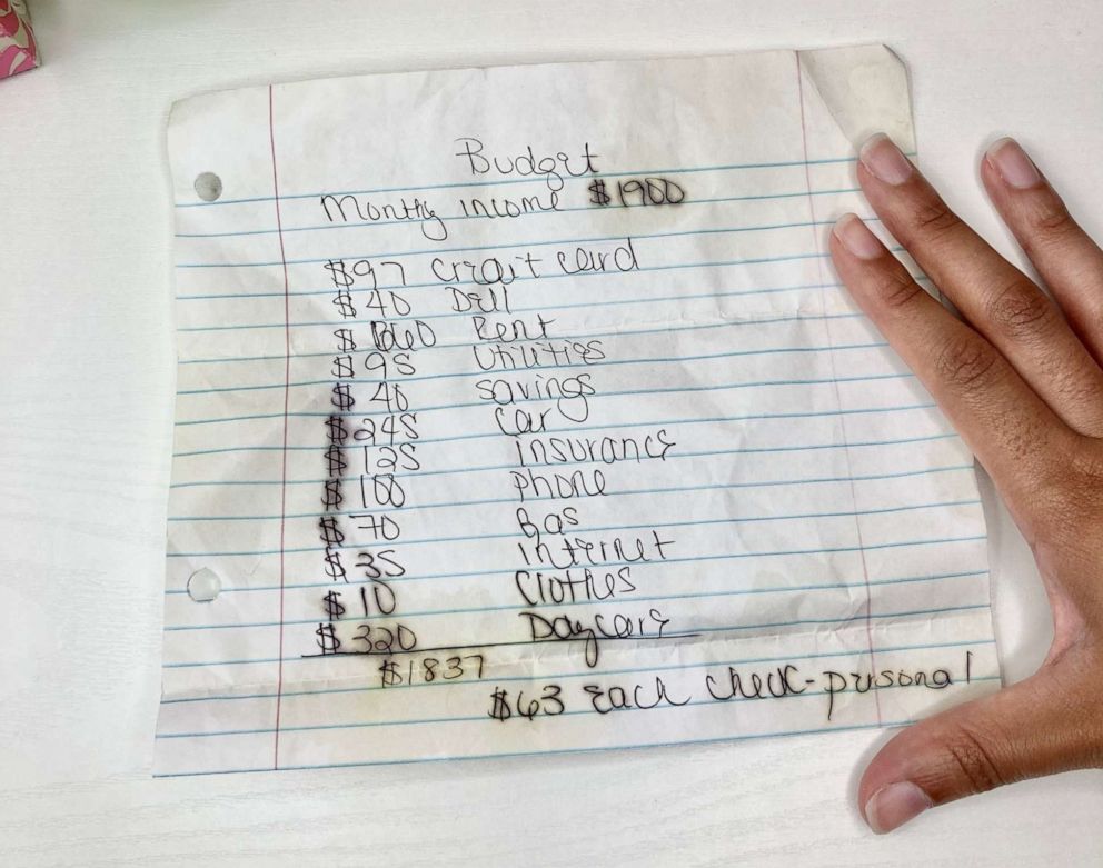PHOTO: King kept a budget, listing out all the items she had to pay per month. Eventually, it became a routine for her and King said she became disciplined about sticking to her budget.