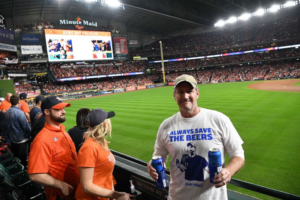 PHOTO: The Bud Light guys poses for a photo during Game 6 of the World Series on Oct. 29, 2019 in Houston, Texas. 