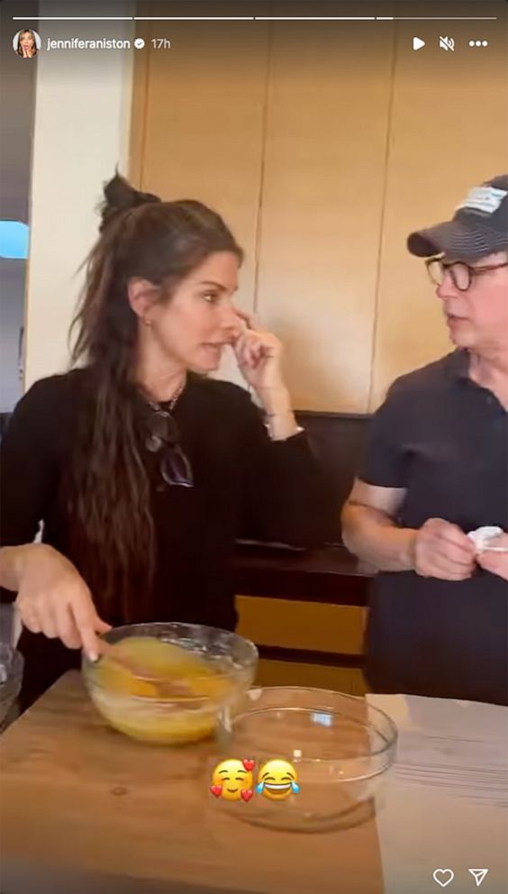 PHOTO: Jennifer Aniston shared a video of Sandra Bullock cooking with Sean Hayes on July 26, 2023, to celebrate her birthday.