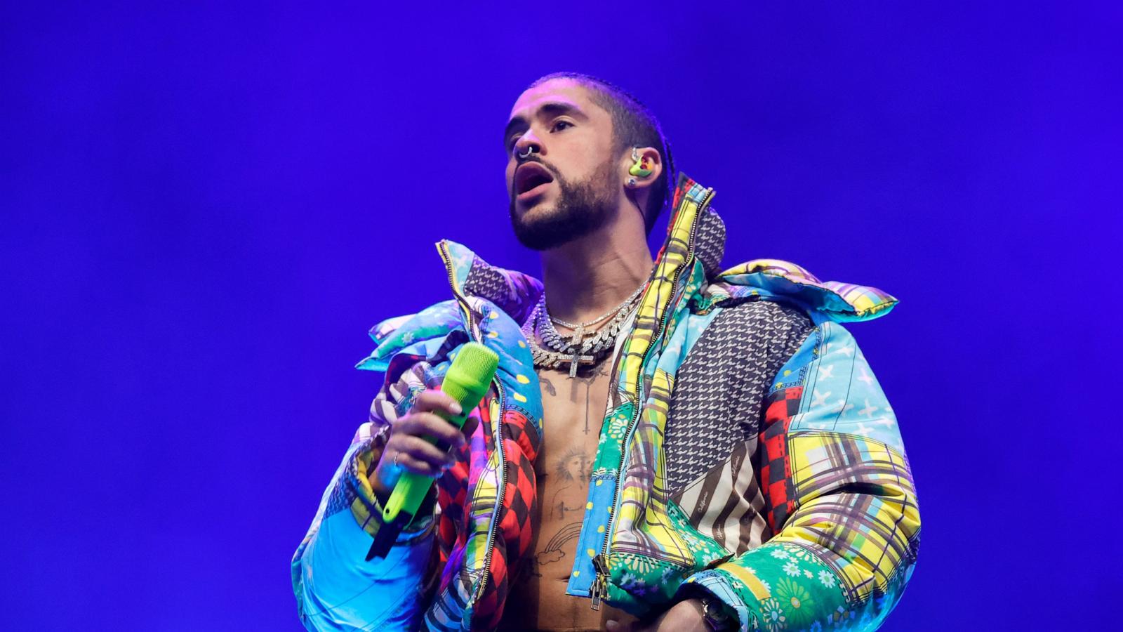 PHOTO: Bad Bunny performs at the Coachella Stage during the 2023 Coachella Valley Music and Arts Festival, April 14, 2023, in Indio, Calif.