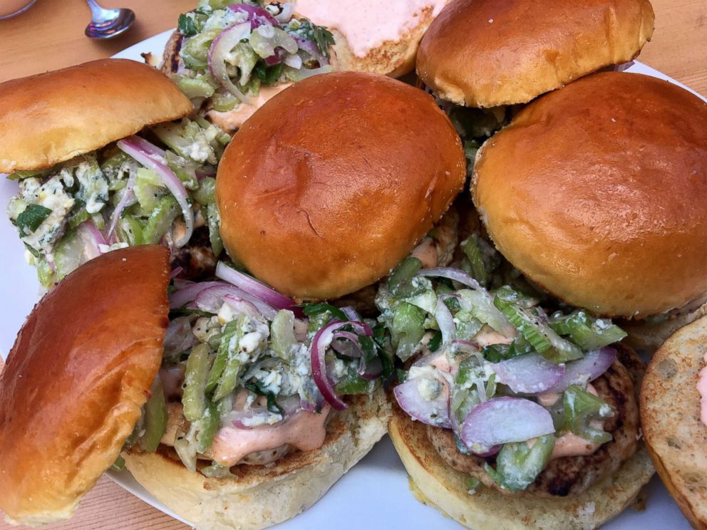 PHOTO: Chef Carla Hall's Buffalo-style burger with celery and blue cheese slaw.