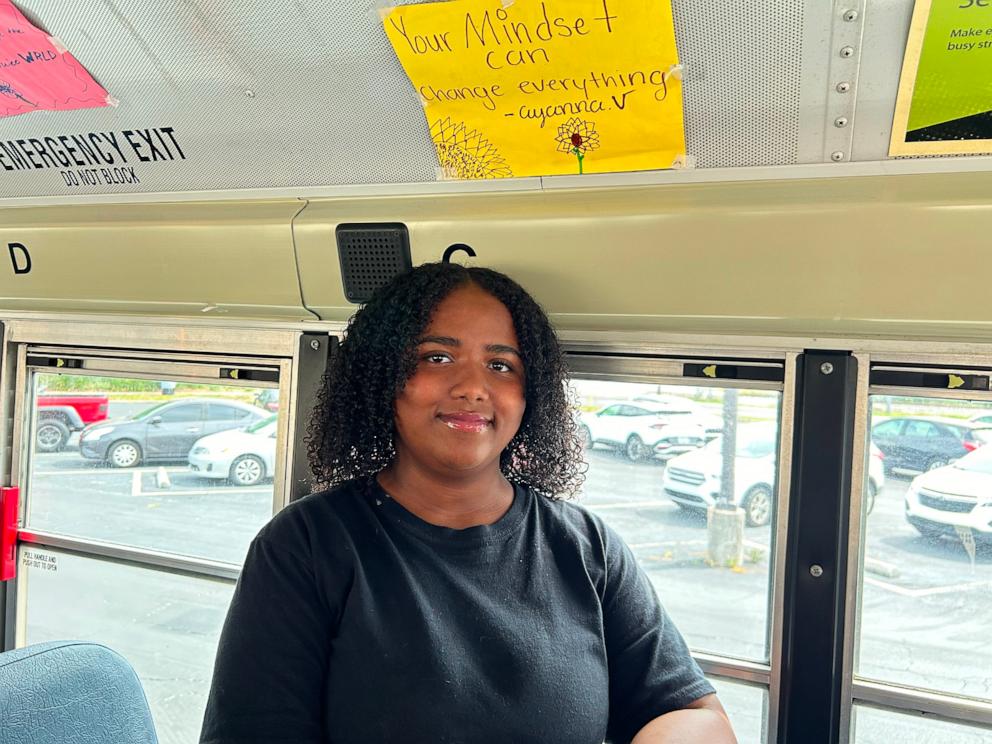 PHOTO: Anthony Burgess said he had the idea to collect positive messages to brighten up the inside of his students’ school bus.