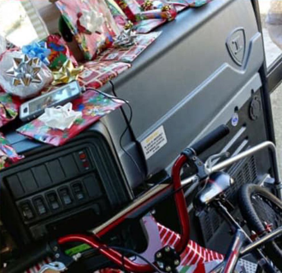 PHOTO: Gifts are arranged on a school bus in a photo shared by Lake Highlands Elementary school on Dec. 22, 2018. Curtis Jenkins, a school bus driver, purchased a Christmas gift for every child on his route.