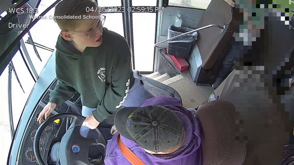 PHOTO: Dillon Reeves jumped into action after he noticed the driver of the school bus he was riding in was in distress, April 26, 2023, in Warren, Michigan.