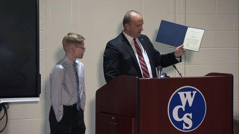PHOTO: Dillon Reeves was honored by Warren Consolidated School District Superintendent Robert D. Livernois on May 3, 2023 in a ceremony.
