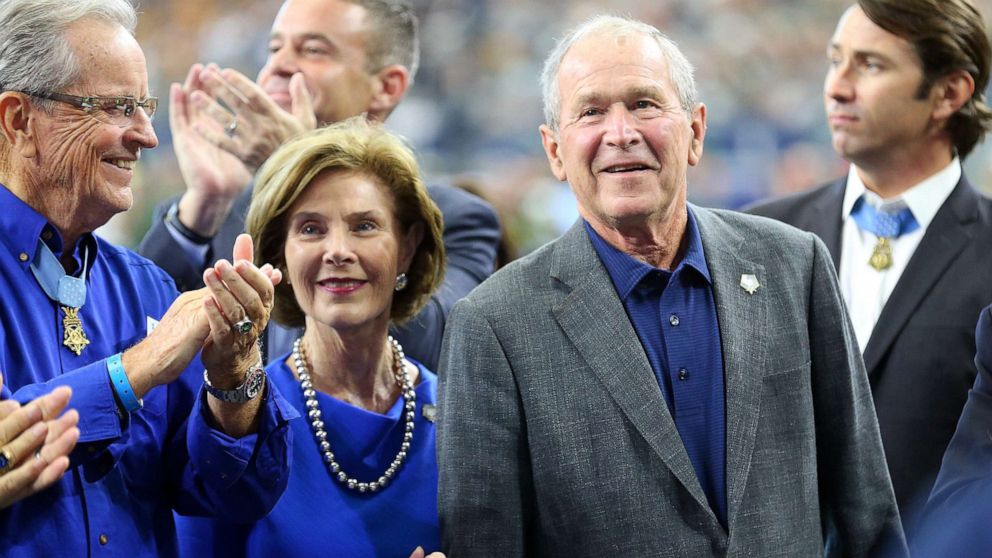 PHOTO: Former President George W. Bush and former first lady Laura Bush attend the game between the Green Bay Packers and the Dallas Cowboys, on Oct. 6, 2019, in Arlington, Texas.