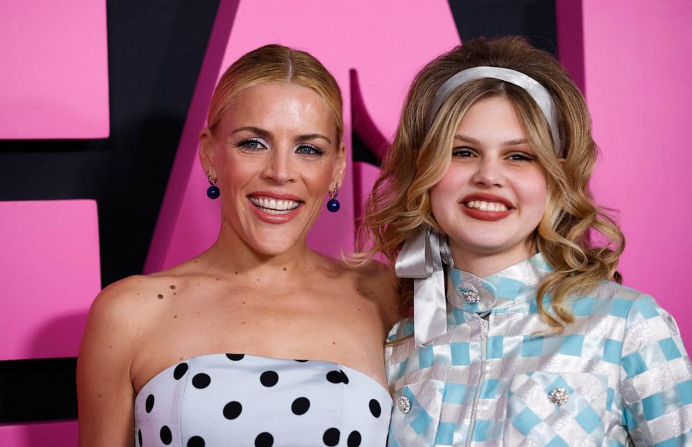 PHOTO: Busy Philipps, left, and Birdie Silverstein arrive for the premiere of Paramount Pictures' "Mean Girls" at AMC Lincoln Square, Jan. 8, 2024, in New York.
