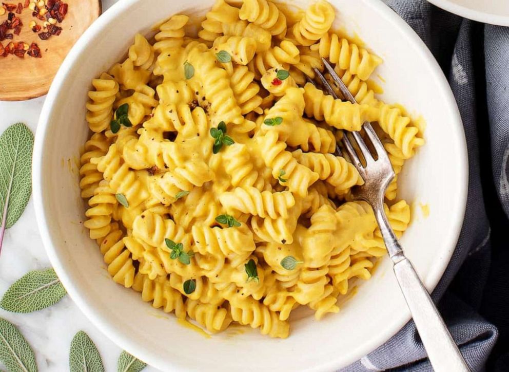 PHOTO: A bowl of vegan butternut squash pasta.