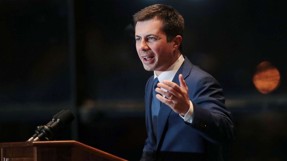 PHOTO: Former South Bend, Indiana Mayor Pete Buttigieg announces he is ending his campaign to be the Democratic nominee for president during a speech at the Century Center on March 1, 2020 in South Bend, Ind.