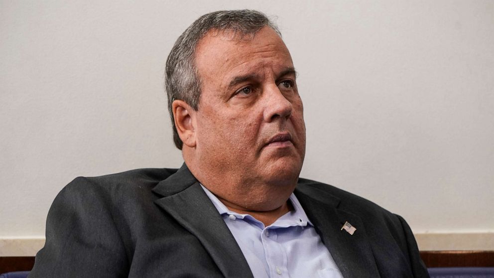 PHOTO: Former New Jersey Governor Chris Christie listens as President Donald Trump speaks during a news conference in the Briefing Room of the White House on Sept. 27, 2020 in Washington, D.C.