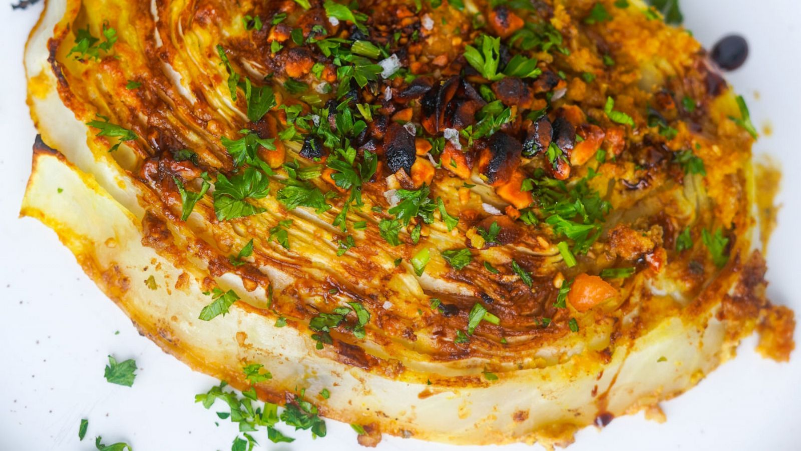 PHOTO: Tahini marinated roasted cabbage with chopped peanuts.