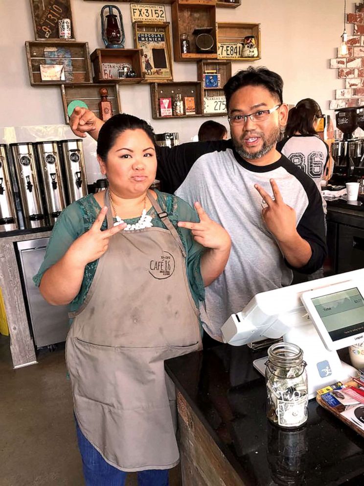 PHOTO: Ginger and her husband, James pose at their Cafe 86 location in Chino Hills, Calif. 