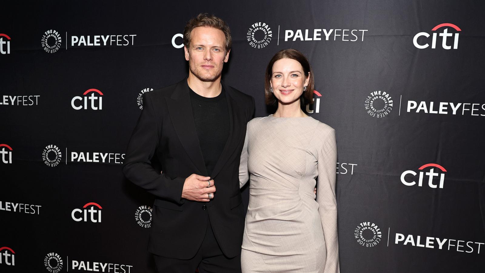 PHOTO: Sam Heughan and Caitriona Balfe attend Outlander: 10th Anniversary Celebration At PaleyFest on Oct. 16, 2024, in New York.