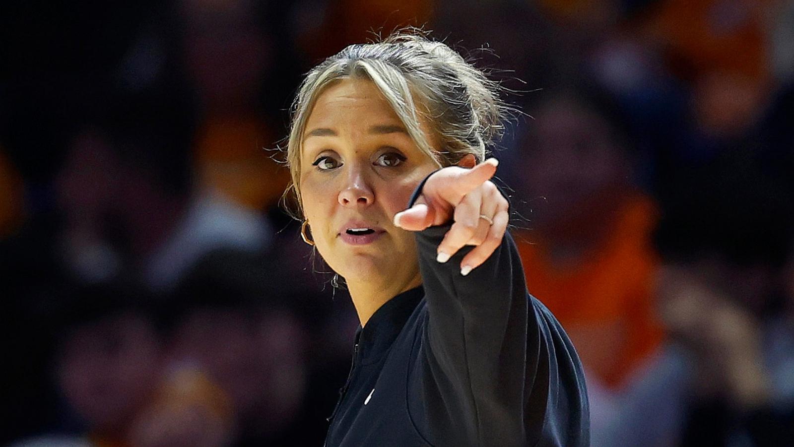 PHOTO: Head Coach Kim Caldwell of the Tennessee Lady Vols reacts to a play during the first half against the South Carolina Gamecocks at Thompson-Boling Arena on Jan. 27, 2025 in Knoxville, Tenn.