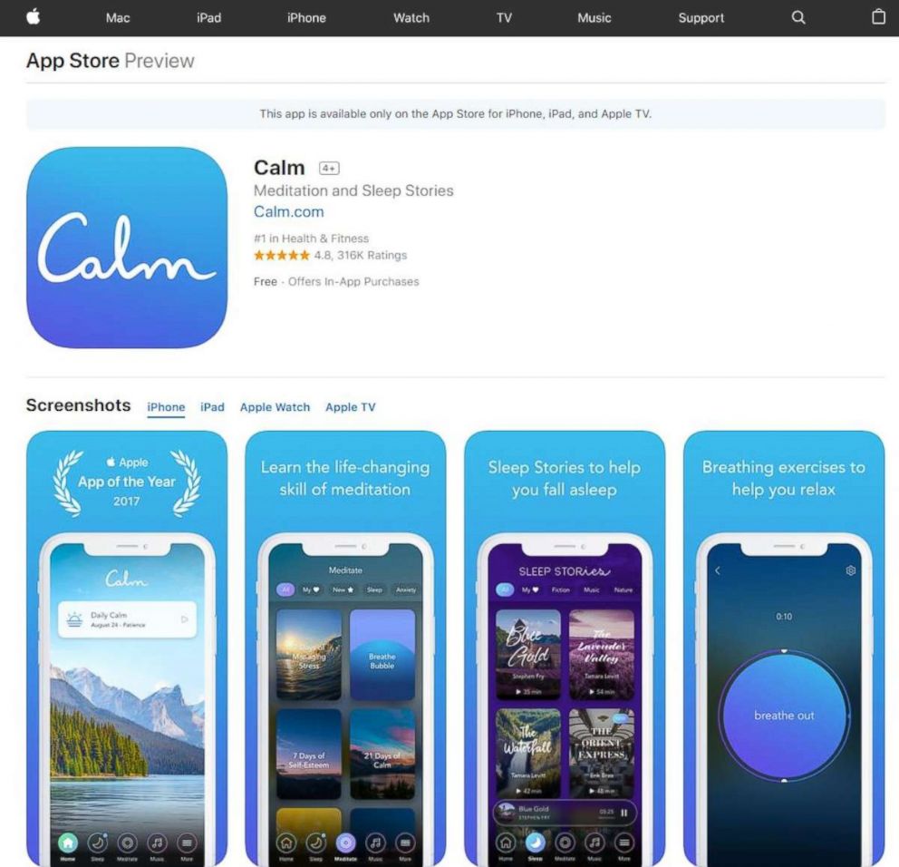 PHOTO: Calm Meditation and Sleep Stories on the Apple App store. 