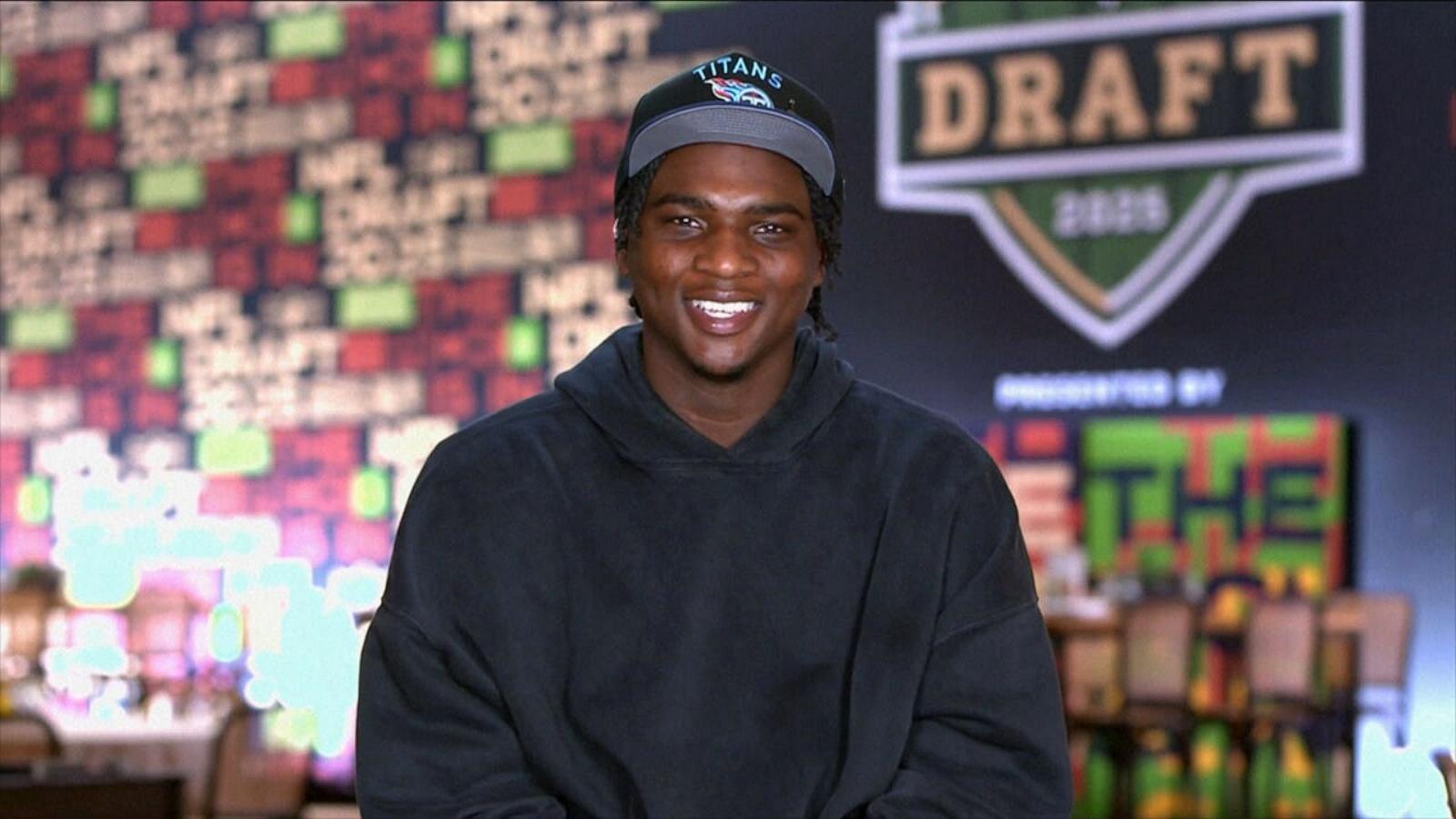 PHOTO: Quarterback Cam Ward speaks to “Good Morning America” on April 25, 2025, after getting selected as the No. 1 pick in the 2025 NFL draft.