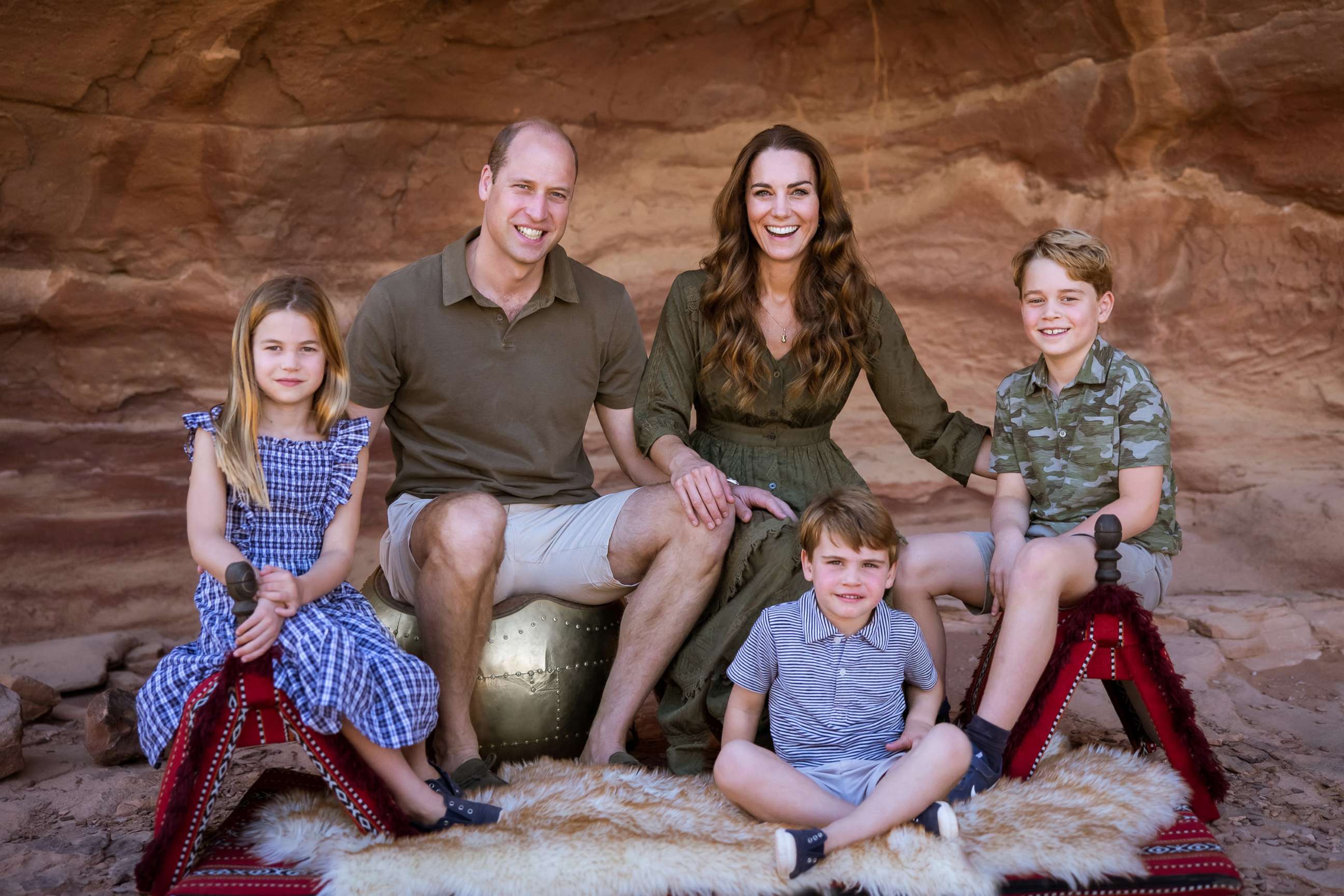 PHOTO: A photographshows Britain's PrinceWilliam, Duke of Cambridge and Catherine, Duchess of Cambridge, with their three children Princess Charlotte, Prince Louis and Prince George, right, in Jordan earlier this year.