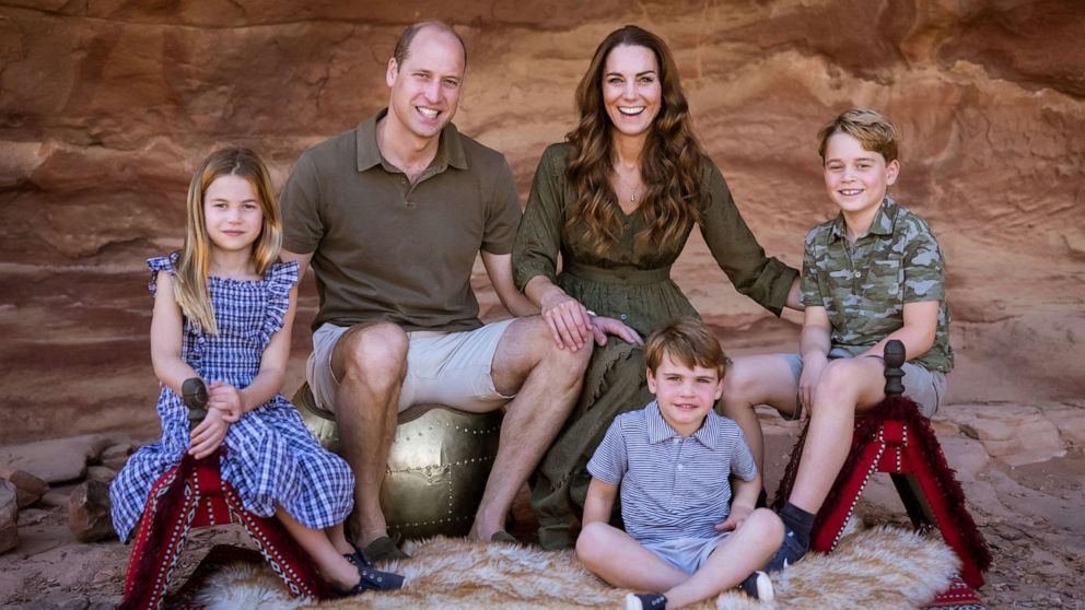 PHOTO: A photographshows Britain's PrinceWilliam, Duke of Cambridge and Catherine, Duchess of Cambridge, with their three children Princess Charlotte, Prince Louis and Prince George, right, in Jordan earlier this year.
