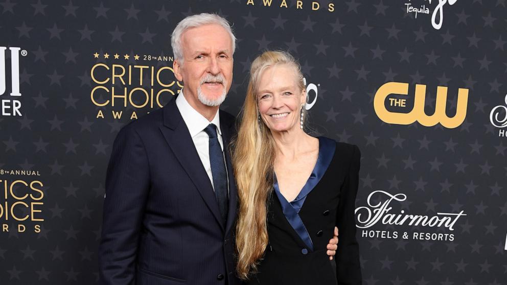 PHOTO: James Cameron and Suzy Amis arrives at the 28th Annual Critics Choice Awards at Fairmont Century Plaza, Jan. 15, 2023, in Los Angeles.