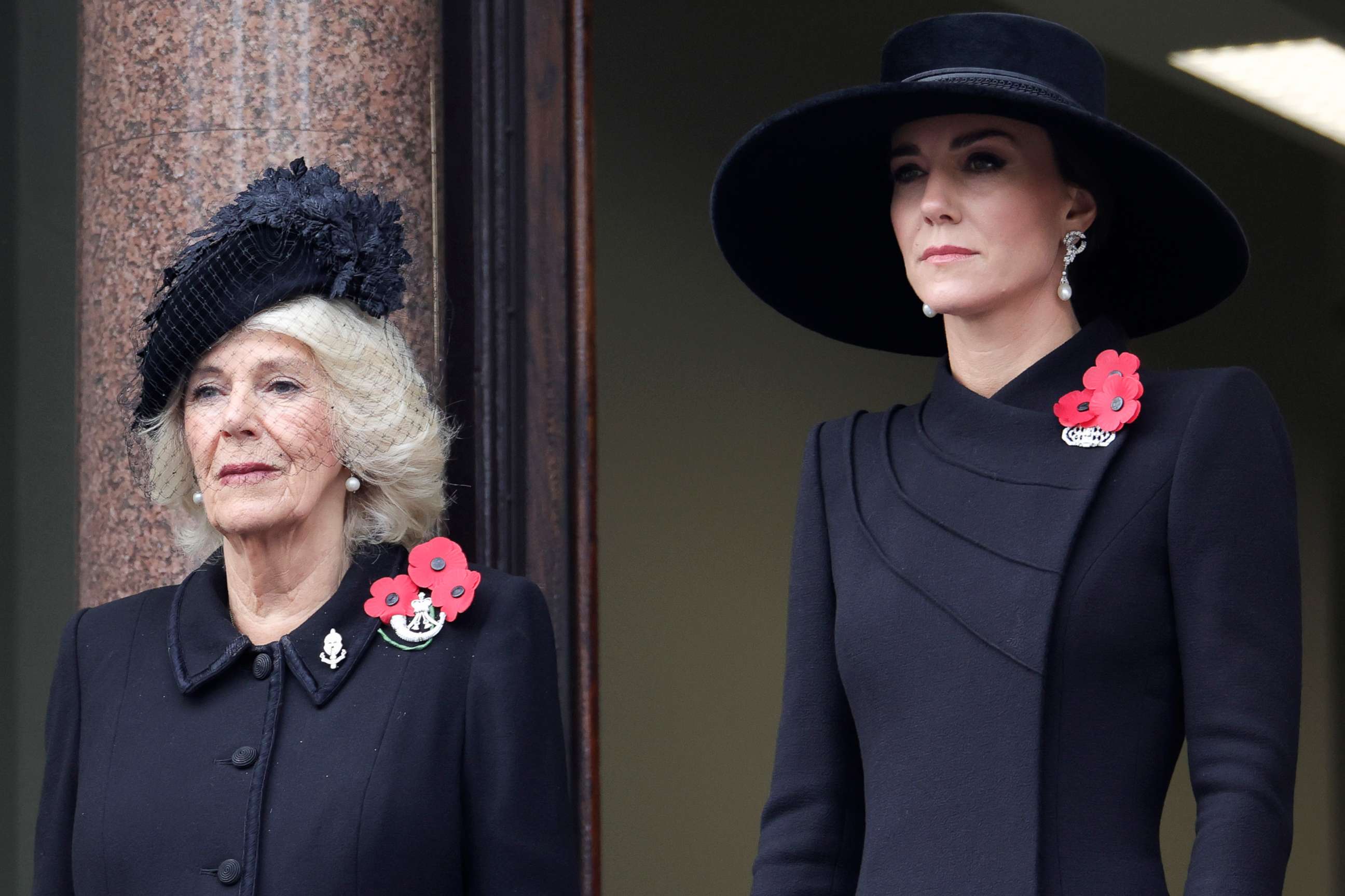 PHOTO: Queen Consort Camilla and Catherine, Princess of Wales attend the National Service Of Remembrance at The Cenotaph on Nov. 13, 2022 in London.