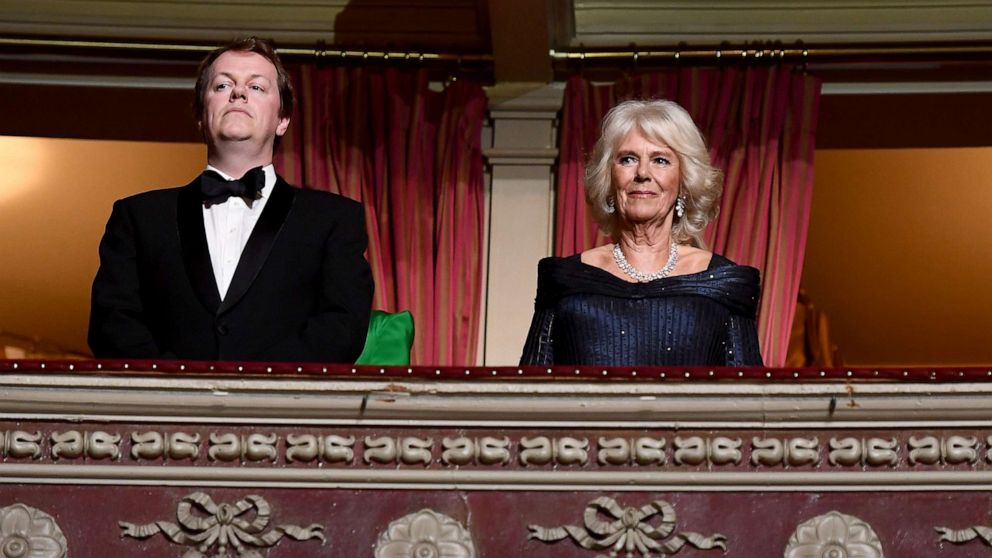 PHOTO: Tom Parker-Bowles and Camilla, Duchess of Cornwall watch The Olivier Awards 2019 with Mastercard at the Royal Albert Hall on April 7, 2019 in London.