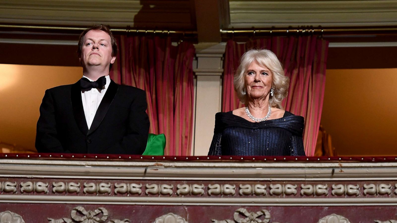 PHOTO: Tom Parker-Bowles and Camilla, Duchess of Cornwall watch The Olivier Awards 2019 with Mastercard at the Royal Albert Hall on April 7, 2019 in London.