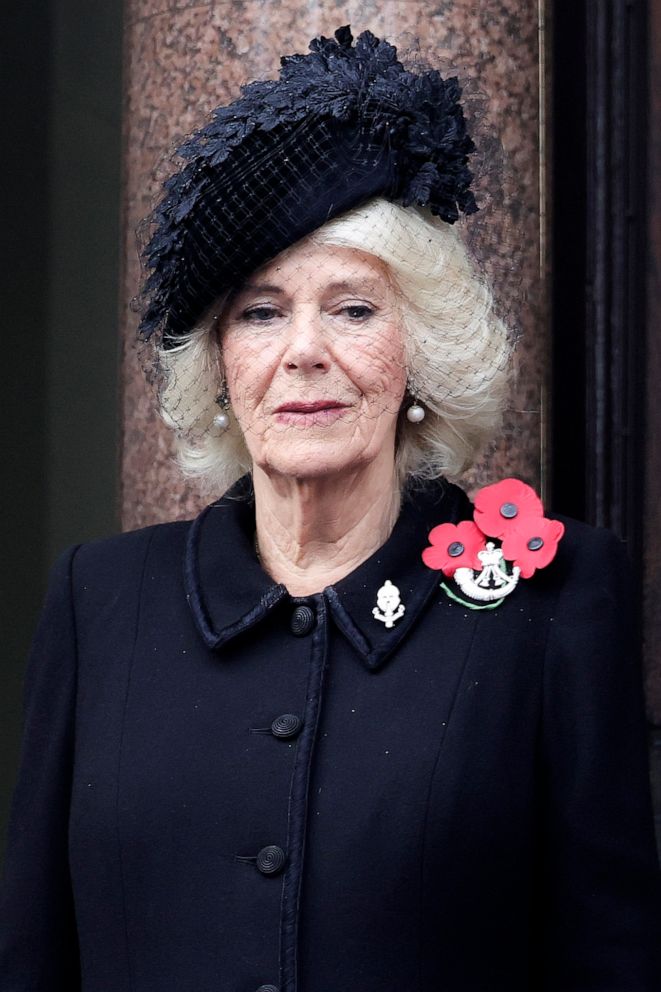 PHOTO: Britain's Camilla, Queen Consort attends the Remembrance Sunday ceremony at the Cenotaph on Whitehall in central London, Nov. 13, 2022.